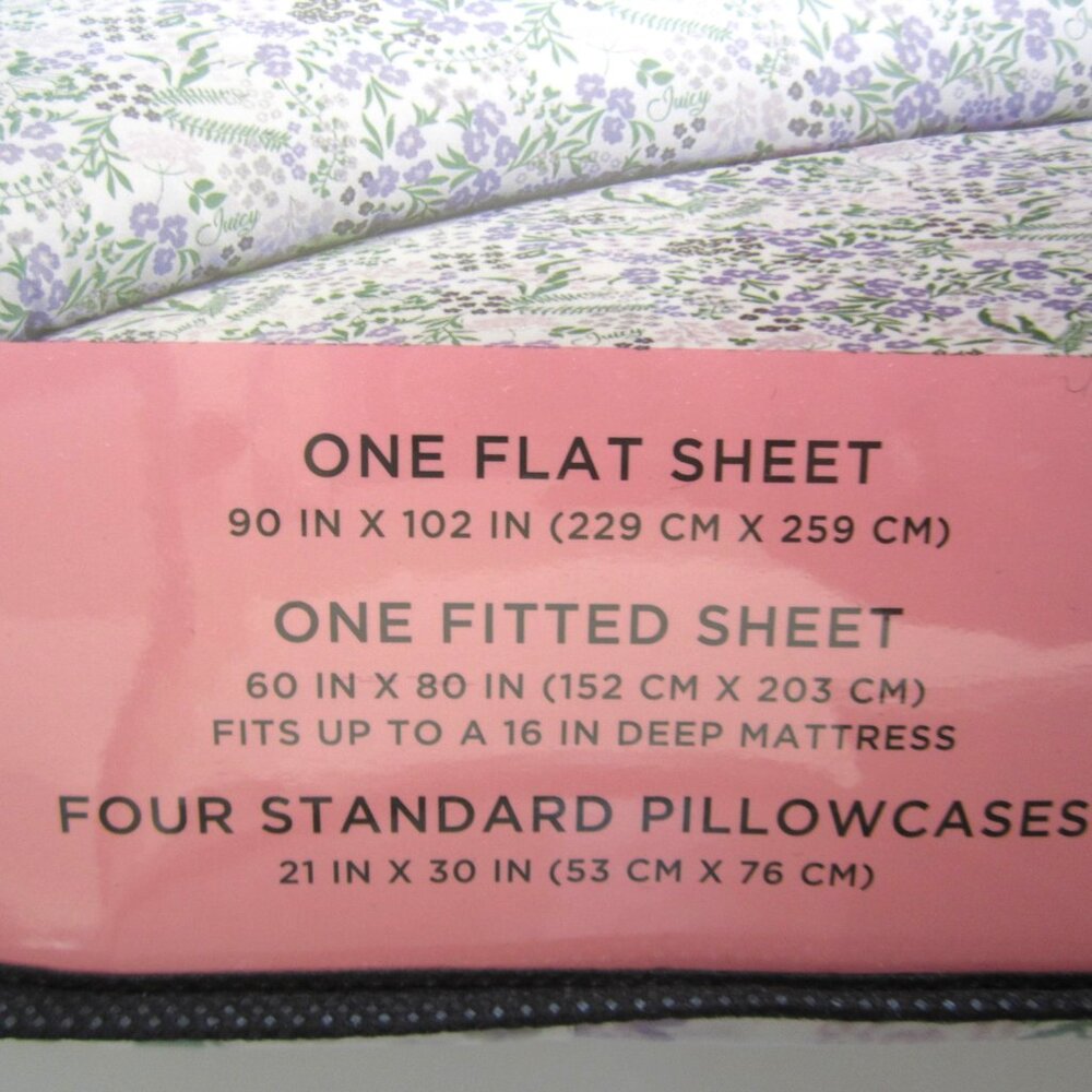 Juicy Couture Queen Sheet Set Purple Lavender Flower - Picture 4 of 5